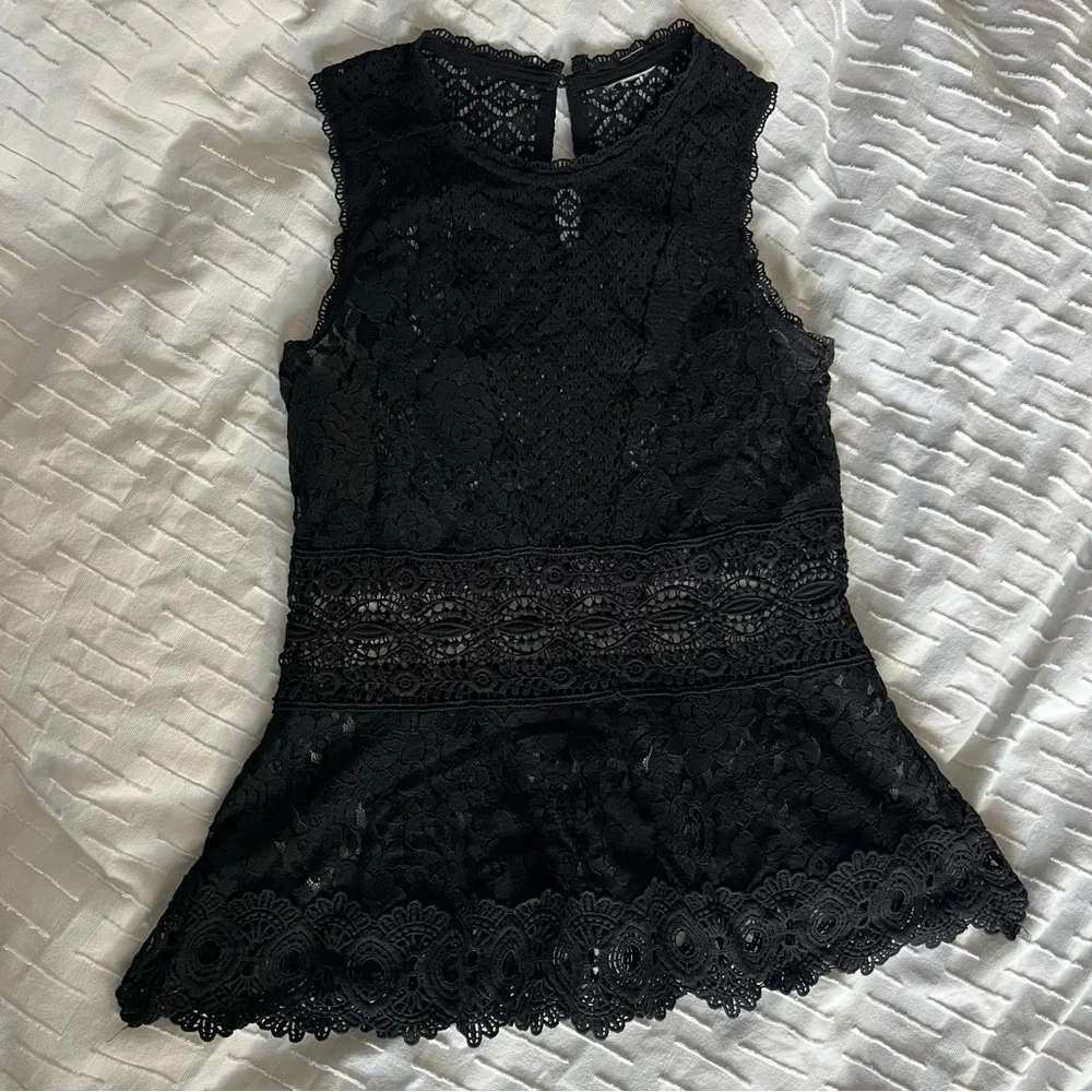 Black Lace Peplum Sleeveless Top - Picture 1 of 8